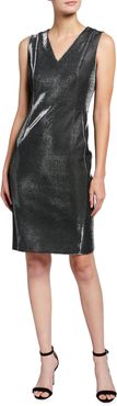 Sleeveless V-Neck Metallic Cocktail Dress