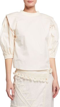 Floating Lily Cotton Puff-Sleeve Top