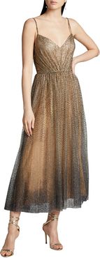Glittered Tulle Tea-Length Cocktail Dress