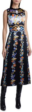 Floral Jacquard Sleeveless Midi Dress