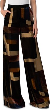 Floretta Metallic Velvet Deco Wide-Leg Pants