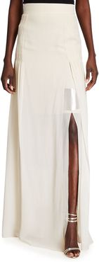 Pleated Long Silk Georgette Skirt