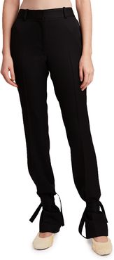 Slim Straight-Leg Trousers w/ Self-Tie Cuff