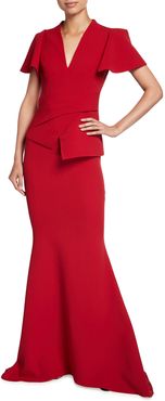 Heavy Crepe V-Neck Gown