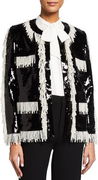 Boxy Sequin Jacket with Beaded Fringe