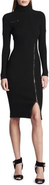 Front Zip Long-Sleeve Turtleneck Dress