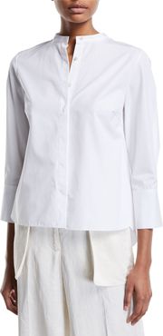 3/4-Sleeve Mandarin-Collar Button-Front Blouse