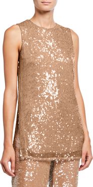 Sequined Jersey Shift Tank, Camel