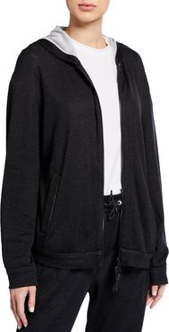 Cotton-Silk Hooded Track Jacket with Monili Trim