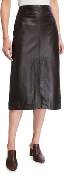 Knee-Length Paneled Leather Skirt