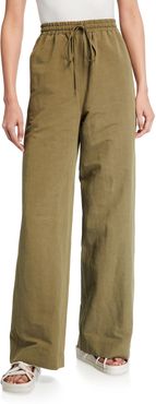 Wide-Leg Linen Trousers with Drawstring