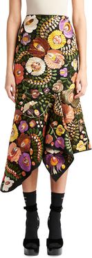 Floral Embroidered Asymmetric Godet Skirt