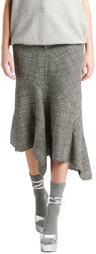 Prince of Wales Plaid Godet Leather Tie Skirt