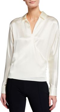 Libby Satin Mock-Wrap Blouse