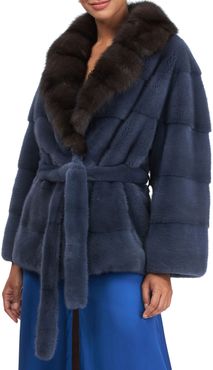Long Hair Mink Jacket With Sable Collar
