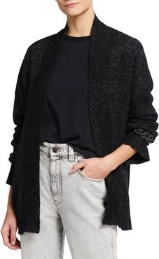 Metallic English-Ribbed Cardigan w/ Monili Trim