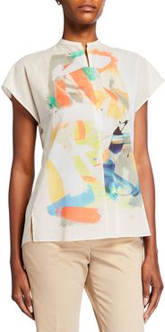 Strokes on Paper Print Zip-Front Tunic
