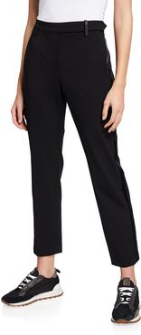 Wool-Blend Ankle Pants w/ Satin Trim