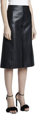 Button-Front A-Line Leather Skirt