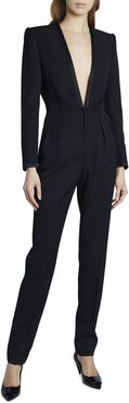 Deep V-Neck Long-Sleeve Suit Styled Jumpsuit