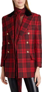 Plaid Double-Breasted 6-Button Blazer