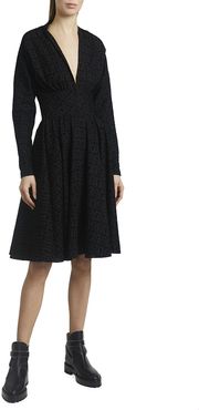 Tornado Flocked Wool Chiffon Long-Sleeve Dress