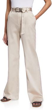 Duchesse Satin Wide-Leg Belted Pants