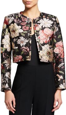 Quilted Floral Jacquard Cropped Jacket