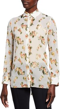 Floral-Print Silk-Chiffon Menswear Top