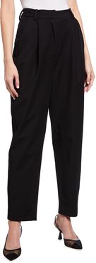 Tapered Pleated Straight-Leg Pants