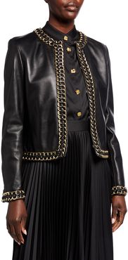 Liz Leather Jacket with Gold Chain Trim