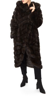 Long Chevron Russian Sable Hood Coat