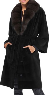 Sheared Mink Belted Coat with Sable Fur Collar