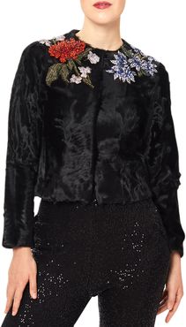 Embroidered Lamb Fur Bolero