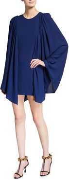 Luciana Solid Crepe Sable Cape Dress