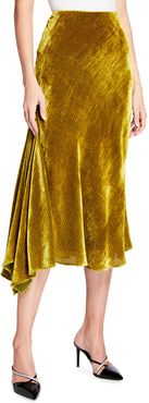 Chartreuse Velvet Asymmetric Flare Skirt