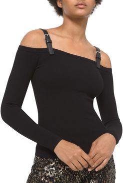 Leather Strap Cold-Shoulder Top