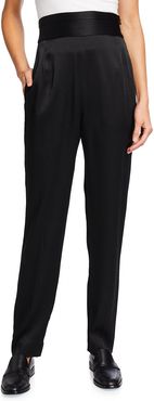 Solid Crepe Satin High-Rise Pants