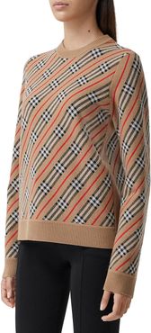 Clara Wool-Blend Striped Vintage Check Sweater