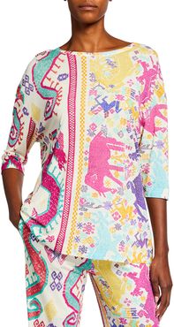 Bright Dragon Three-Quarter Sleeve Tunic Top