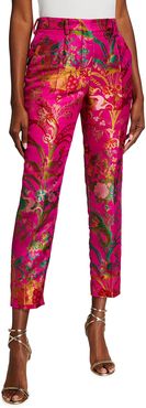 Floral Brocade Slim Cropped Pants