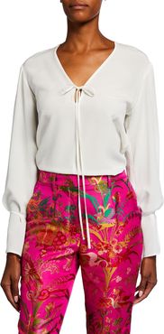 Solid Long-Sleeve Silk Blouse