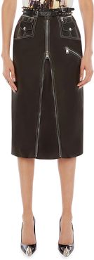 Contrast-Stitch Leather Biker Midi Skirt