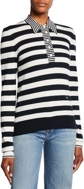 Striped Wool-Cashmere Polo Shirt