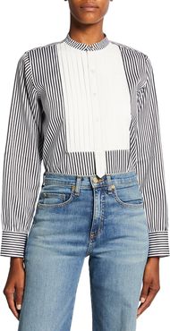 Tuxedo Bib Striped Button Down Shirt