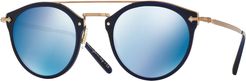 Remick Mirrored Brow-Bar Sunglasses, Blue