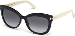 Alistair Two-Tone Squared Cat-Eye Sunglasses, Black/Cream