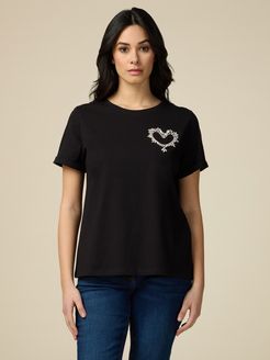 T-shirt con ricamo gioiello Donna Nero