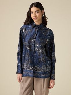 Camicia in raso floreale Donna Blu