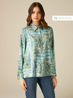 Camicia eco-friendly in raso fantasia Donna Verde acqua